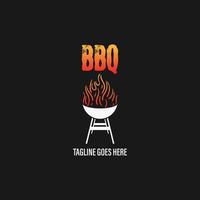 grilllogo mit bbq-logotyp und feuerkonzept in kombination mit spachtel vektor