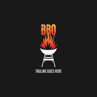 grilllogo mit bbq-logotyp und feuerkonzept in kombination mit spachtel vektor