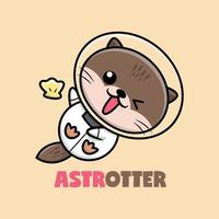 ein lächelnder Otter in einem Astronautenkostüm. Premium-Cartoon-Vektor. vektor