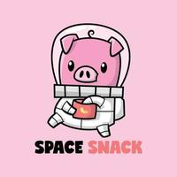 Ein süßes Schwein in einem Astronautenanzug isst einen Snack. Premium-Cartoon-Vektor. vektor