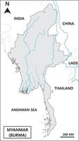 Karta av myanmar eller burma med uttråkad länder. thailand, laos, vietnam, och Kina. vektor