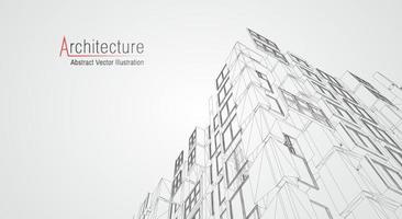 Drahtmodell der modernen Architektur. konzept des städtischen drahtmodells. Wireframe-Gebäude Illustration der Architektur-CAD-Zeichnung. vektor