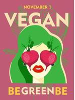 vara grön. Häftigt affisch för veganer. värld vegan dag. affisch i collage stil. vektor