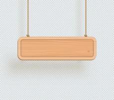 trä- tecken enkel 3d hängande från rep vektor