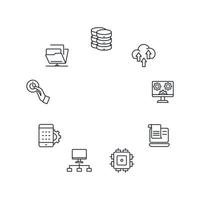 Symbole für Netzwerktechnologie festgelegt. Netzwerktechnologie-Paket-Symbolvektorelemente für Infografik-Web vektor