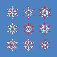 Schneeflocken-Winterset aus Weiß und Rot. satz vektorschneeflocken, nettes element für weihnachtsbanner, karten, sammlung von weihnachtsneujahrselementen vektor
