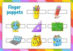finger dockor. aktiviteter för ungar. söt tecknad serie tecken. tillbaka till skola tema. vektor illustration.