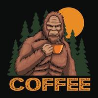 sasquatch trinken kaffee retro-vektorillustration vektor