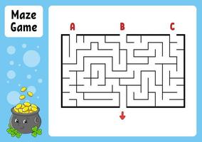 rechteckiges Labyrinth. Spiel für Kinder. drei Eingänge, ein Ausgang. Arbeitsblatt Bildung. Puzzle für Kinder. Labyrinth Rätsel. Farbvektorillustration. den richtigen Weg finden. Zeichentrickfigur. vektor