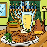 chanukka latke mit menorah farbiger karikatur vektor