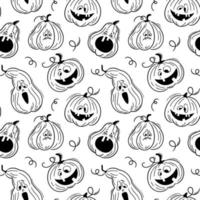 nahtlose Muster mit Emotionen Halloween-Kürbisse auf weißem Hintergrund. süße handgezeichnete Kürbisse. lustige gesichter für digitales papier des einklebebuchs, textildruck, seitenfüllung. Vektor-Illustration vektor