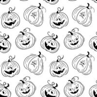 nahtlose Muster mit Emotionen Halloween-Kürbisse auf weißem Hintergrund. süße handgezeichnete Kürbisse. lustige gesichter für digitales papier des einklebebuchs, textildruck, seitenfüllung. Vektor-Illustration vektor