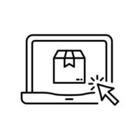 digitale marktservice-einkaufsbox im linearen piktogramm des geräts. Online-Shop im Computer-Gliederungssymbol. Symbol für Laptop- und Paket-E-Commerce-Konzeptlinie. editierbarer Strich. isolierte Vektorillustration. vektor