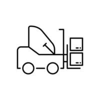 Gabelstapler Liniensymbol. Gabelstapler auf Lager lineares Piktogramm. Umrisssymbol für Frachtmaschinenlader. Transportmittel für Lieferservice-Fahrzeuge. editierbarer Strich. isolierte Vektorillustration. vektor