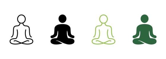 Yoga-Position Silhouette und Liniensymbol. meditieren entspannen piktogramm. Spirituelles Chakra-Zen-Symbol. ruhige aura galaxie gelassenheit und gesundheit körper. Meditationslogo. editierbarer Strich. isolierte Vektorillustration. vektor