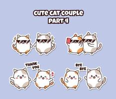 Set von niedlichen kawaii Paar kleine Katze für Social Media Aufkleber Emoji mit Sonnenbrille machen ein Foto sagen danke und tschüss Emoticon vektor