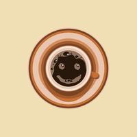 bearbeitbare draufsicht eine tasse kaffeevektorillustration als glückliches emoticon für zusätzliches element des cafés oder geschäftsbezogenen designprojekts mit ausdruckskonzept vektor