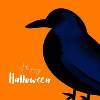 glückliche halloween-illustration mit schwarzer krähe auf orange hintergrund vektor