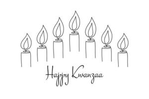 fröhliche kwanzaa minimalistische süße grußkarte mit sieben kerzen in kontur handgezeichneter linienart. Vektor brennende Kerzen für Kwanza traditionellen afroamerikanischen ethnischen Erbe Festival Urlaub