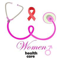 stetoskop i de form av kvinnas bröst. de begrepp av kvinnors hälsa skydd. bröst cancer medvetenhet begrepp. gynekologi och de vård av kvinnors sexuell hälsa. vektor illustration.