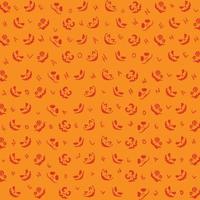 Nahtloses Halloween-Hintergrundmuster mit Kürbis-Kürbislaterne, Schädel, Fledermaus, Geist, Kürbisknochen, Bonbons, Spinne, orange und gelbe Farbe vektor