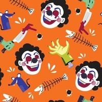 halloween-muster, das horror-clown-blutige tote symbole wiederholt vektor