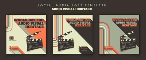 Social-Media-Beitragsvorlage mit Filmklöppel und Retro-Hintergrunddesign vektor