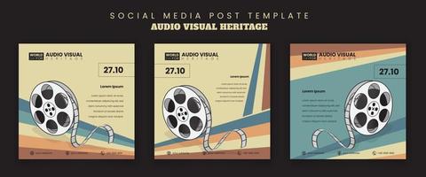 Social-Media-Post-Template-Design mit Filmrolle für den Welttag für das Design des audiovisuellen Erbes vektor