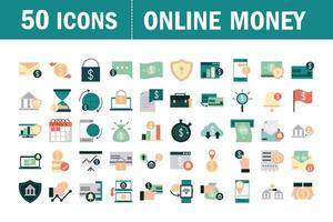 Online-Geld und mobile Finanzen Flat Icon Set vektor