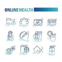 Online-Symbol für Gesundheit und medizinische Hilfe auf Verlaufsstil eingestellt vektor