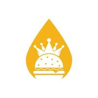 Burger King Tropfenform Konzept Vektor Logo Design. Burger mit Kronensymbol-Logo-Konzept.