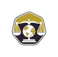 Globus-Gesetz-Logo-Vektor-Symbol. Skalen auf Globus-Icon-Design. vektor