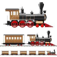 antike Dampflokomotive und Wagen isoliert vektor