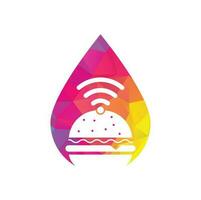 Wifi-Burger-Tropfenform-Logo-Design-Vektor-Symbol. Hamburger- und WLAN-Signalsymbol oder -symbol. vektor