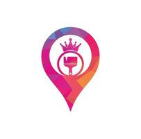 King Paint und GPS-Shape-Konzept-Vektor-Logo-Design. Krone und Pinselsymbol. vektor