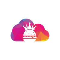 burger kung moln form begrepp vektor logotyp design. burger med krona ikon logotyp begrepp.