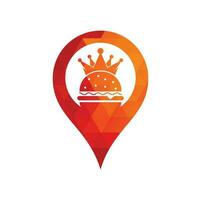 burger kung gps form begrepp vektor logotyp design. burger med krona ikon logotyp begrepp.