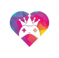 spel kung hjärta form begrepp logotyp ikon design. spel krona joystick ikon logotyp mall vektor