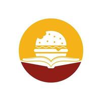 Burger-Buch-Logo-Design-Vektor. Bücher und Burger-Café-Logo isolierter Vektor