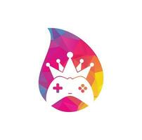 Game King Tropfenform Konzept Logo Icon Design. Spiel Krone Joystick-Symbol Logo-Vorlage vektor