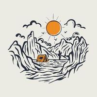 camping mellan klippor i de Bra natur natur grafisk illustration vektor konst t-shirt design