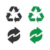 recyceln Sie grüne und schwarze Vektorsymbole. bereiten Sie Ikonen auf, die auf weißem Hintergrund lokalisiert werden. Folge10 vektor