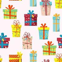 mönster med gåva lådor för textilier, papper, tyg och kläder. ny år och jul sömlös mönster. stock vektor illustration.