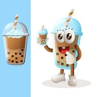 süßes Bubble Tea-Maskottchen, das Bubble Tea serviert vektor