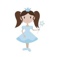 söt liten Söt prinsessa flicka i en blå klänning med brun hår. tecknad serie illustration för barn Kläder. använda sig av för skriva ut, yta design, mode ha på sig vektor