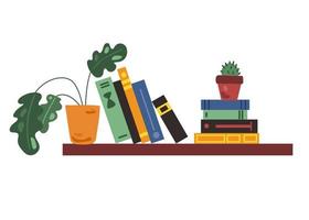 hängande hylla med böcker och en blomma. vektor illustration