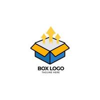 Flach- und Strich-Cartoon-Stil-Logo-Box mit Pfeil-Design-Vorlage vektor