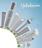 yokohama horisont med grå byggnader, blå himmel och kopia Plats. vektor