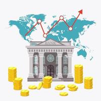 Weltwirtschaftsbank mit Münzhaufen vektor