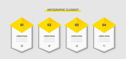 Design von Business-Infografik-Präsentationsvorlagen mit gelber Farbe, Symbol und 4 Zahlen. geeignet für Prozessdiagramm, Präsentationen, Workflow-Layout, Banner, Flussdiagramm vektor